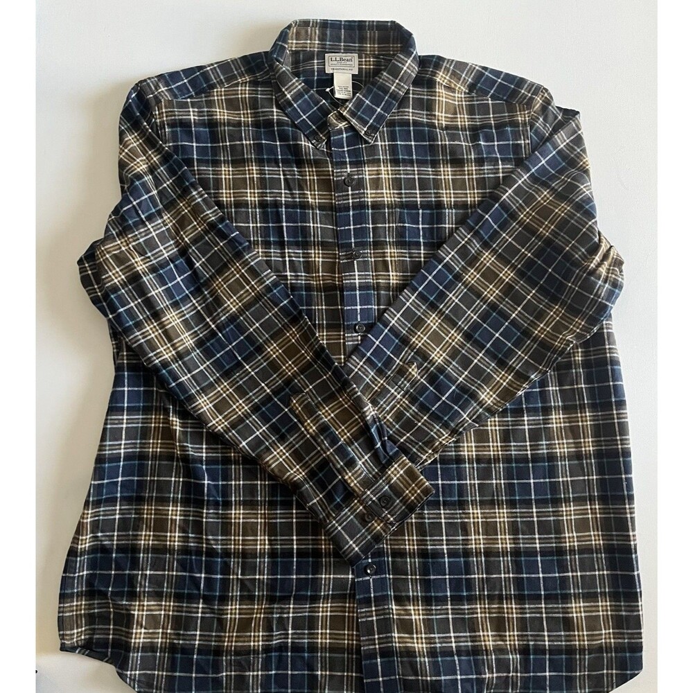 LL Bean Men XXL L/S Traditional Fit Scotch Plaid Flannel Shirt Mackeller EUC